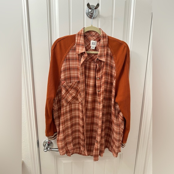 BDG Tops - BDG Orange Plaid Flannel